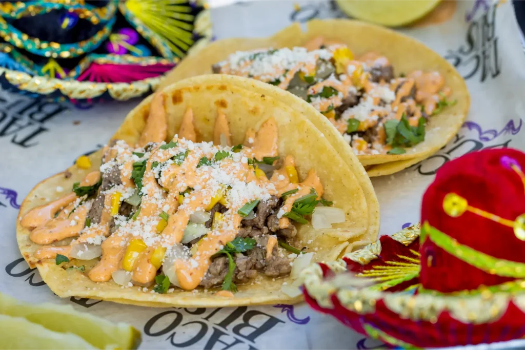 Street Corn Steak Tacos at Taco Bus