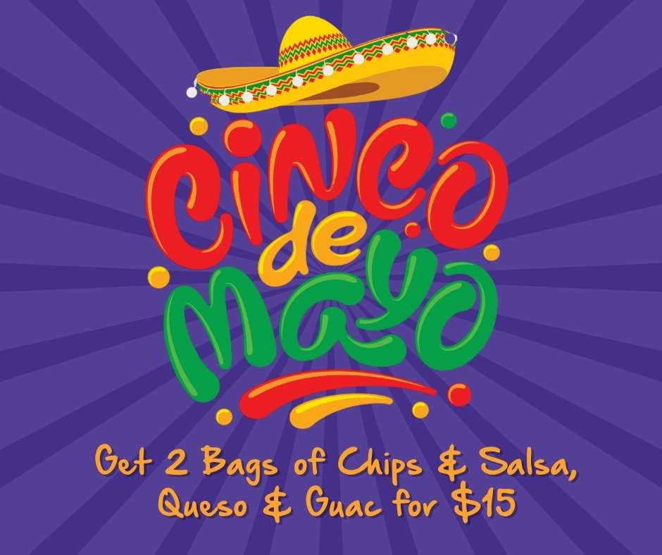 Cinco de Mayo tacos – Taco Bus Chido Trio with chips, queso, and guacamole