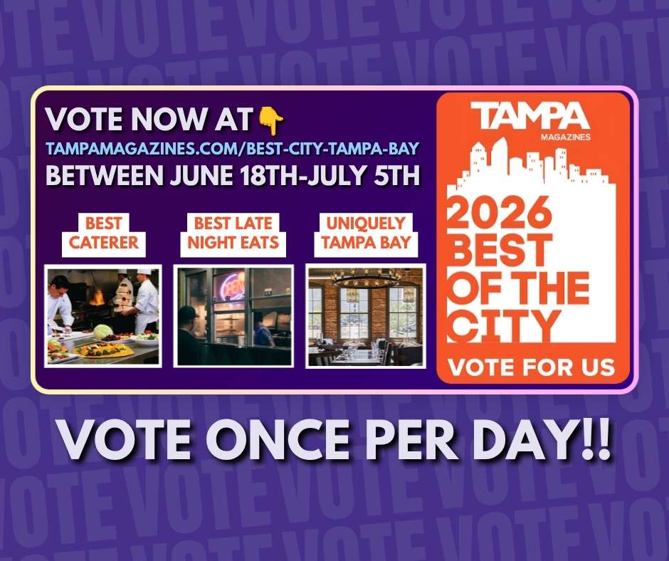 Vote Taco Bus in TAMPA Magazine's 2026 Best of the City — Best Caterer, Best Late Night Eats, and Uniquely Tampa Bay. Vote once per day June 18 through July 5.